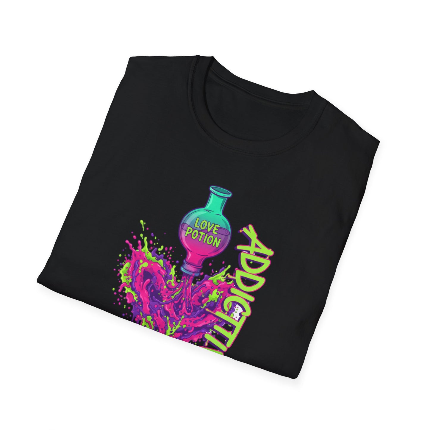 Love Potion Heart Splash T-Shirt | Addictive Neon Potion Design