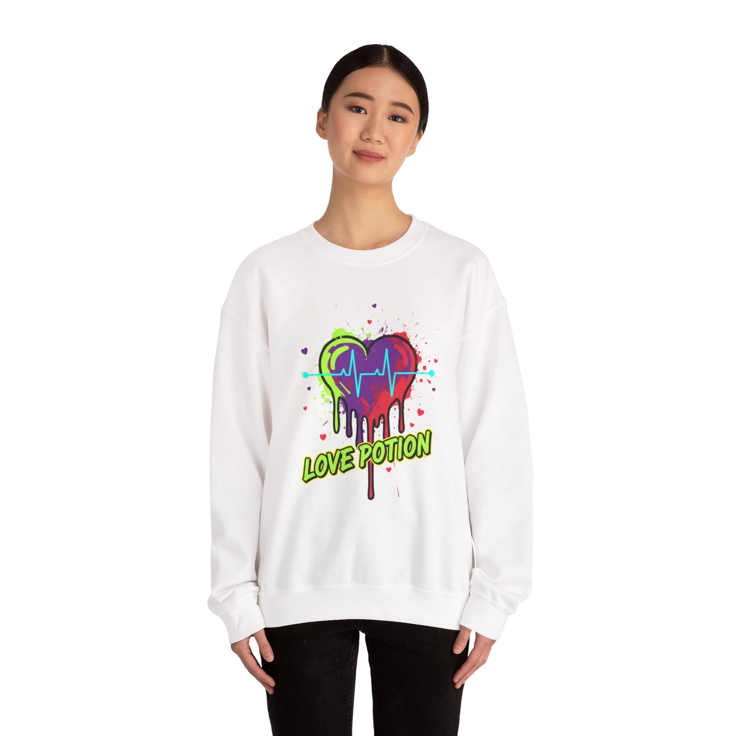 Neon Drip Heart Love Potion sweater | Vibrant EKG Graphic