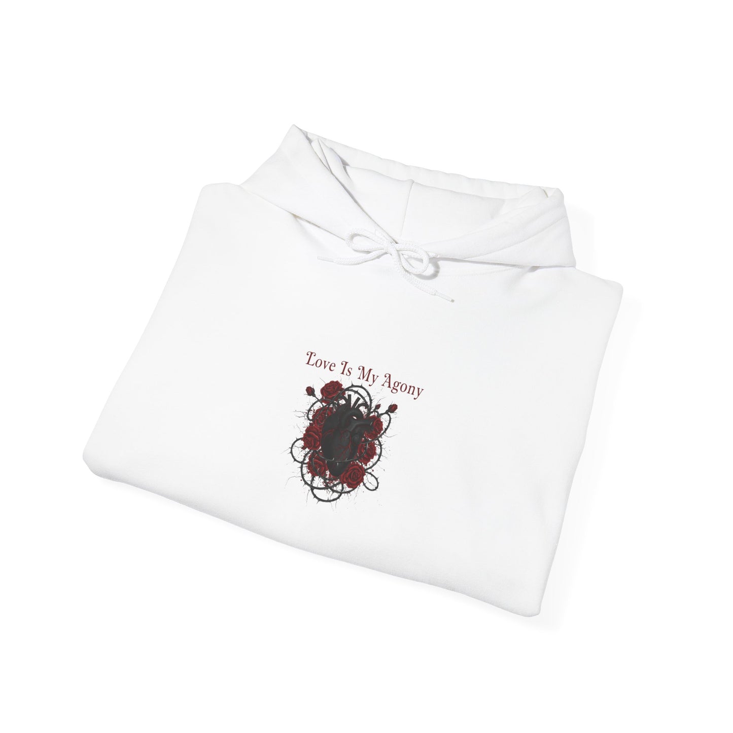 Love Is My Agony Hoodie | Goth Valentine, Dark Romance, Black Rose Emblem