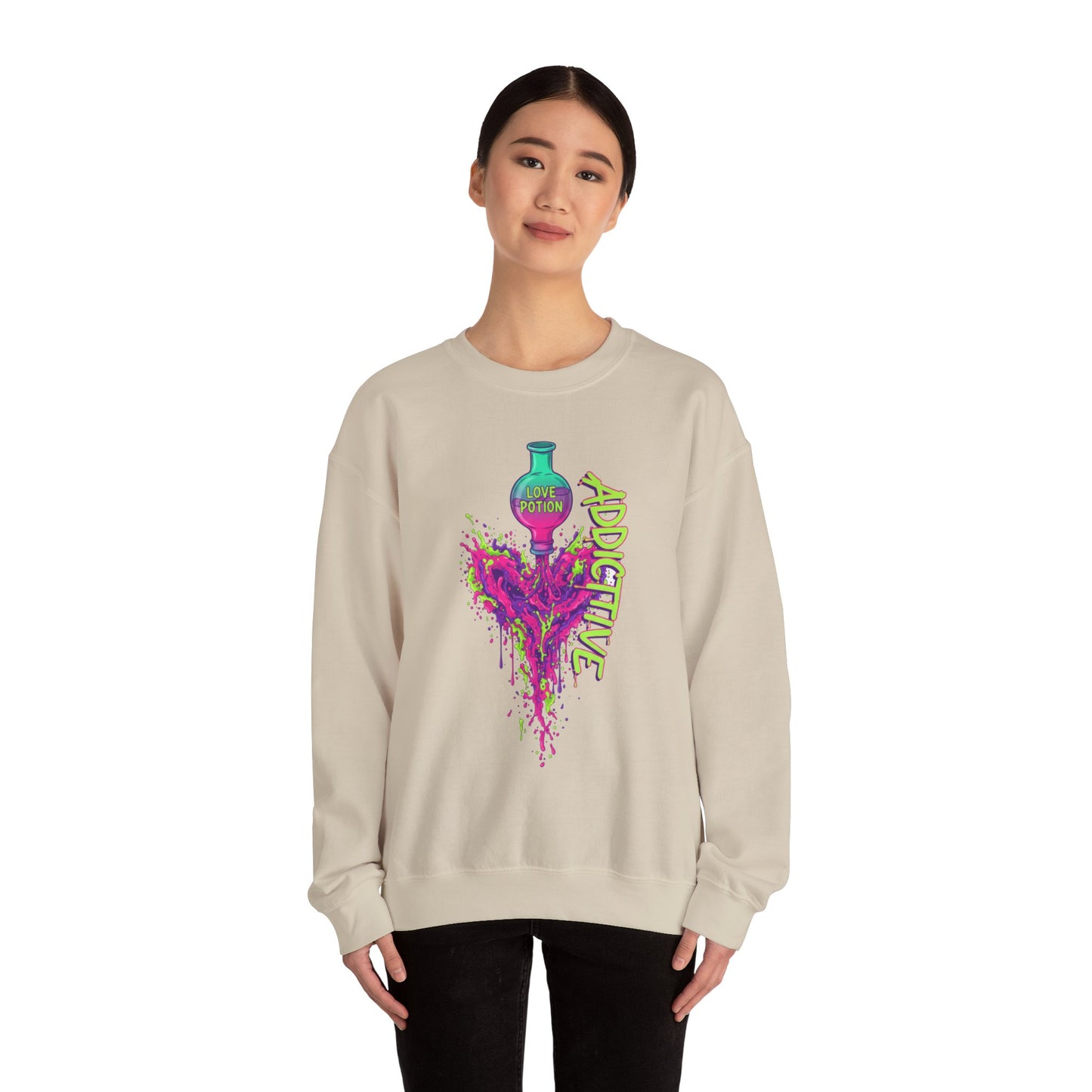 Love Potion Heart Splash Sweater | Addictive Neon Potion Design