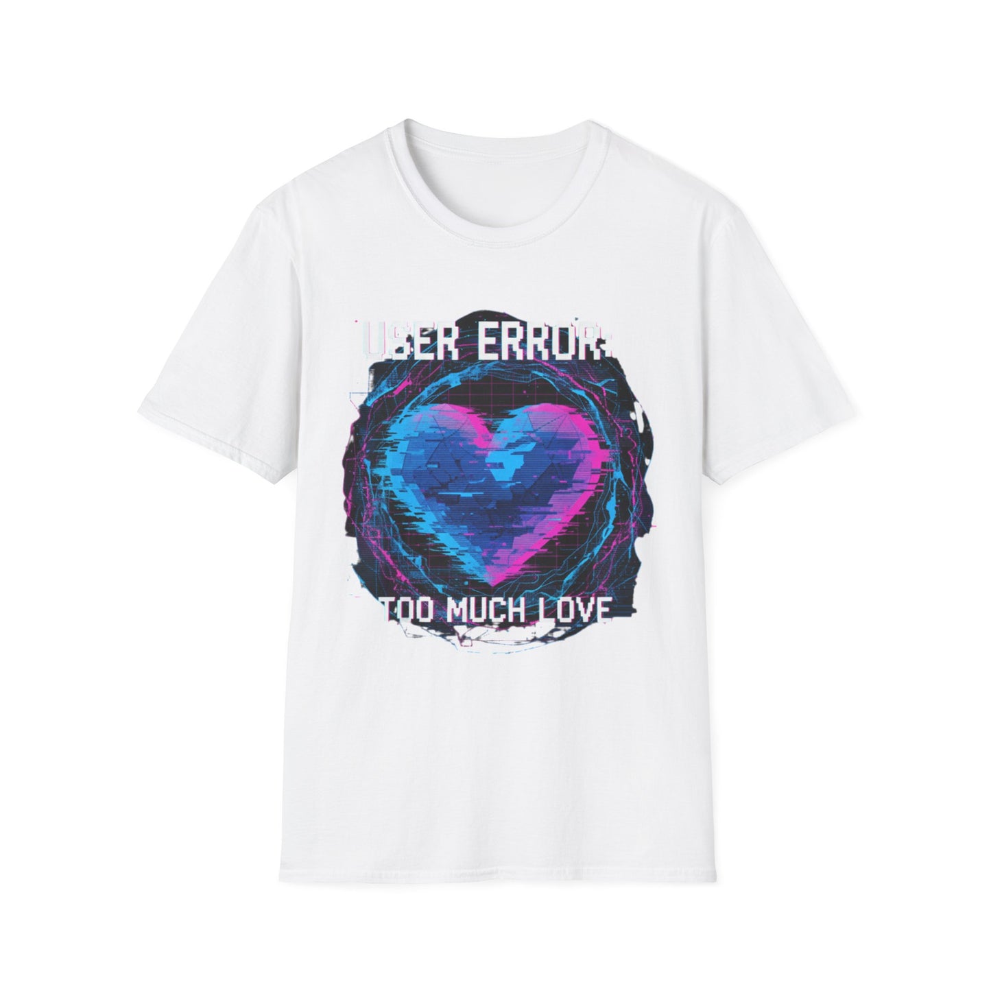 Glitch Heart Too Much Love T-Shirt | Vaporwave Retro Pixel Heart Tee