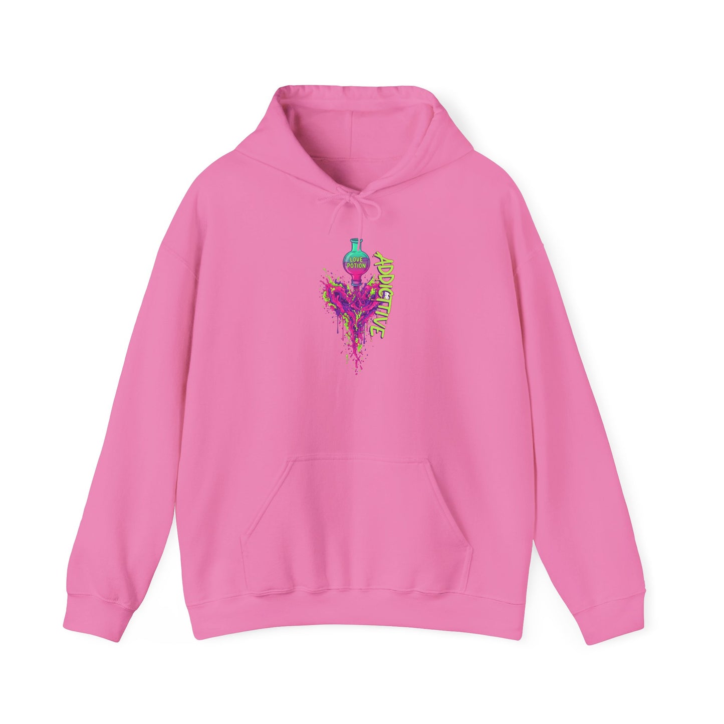 Love Potion Heart Splash Hoodie | Addictive Neon Potion Design