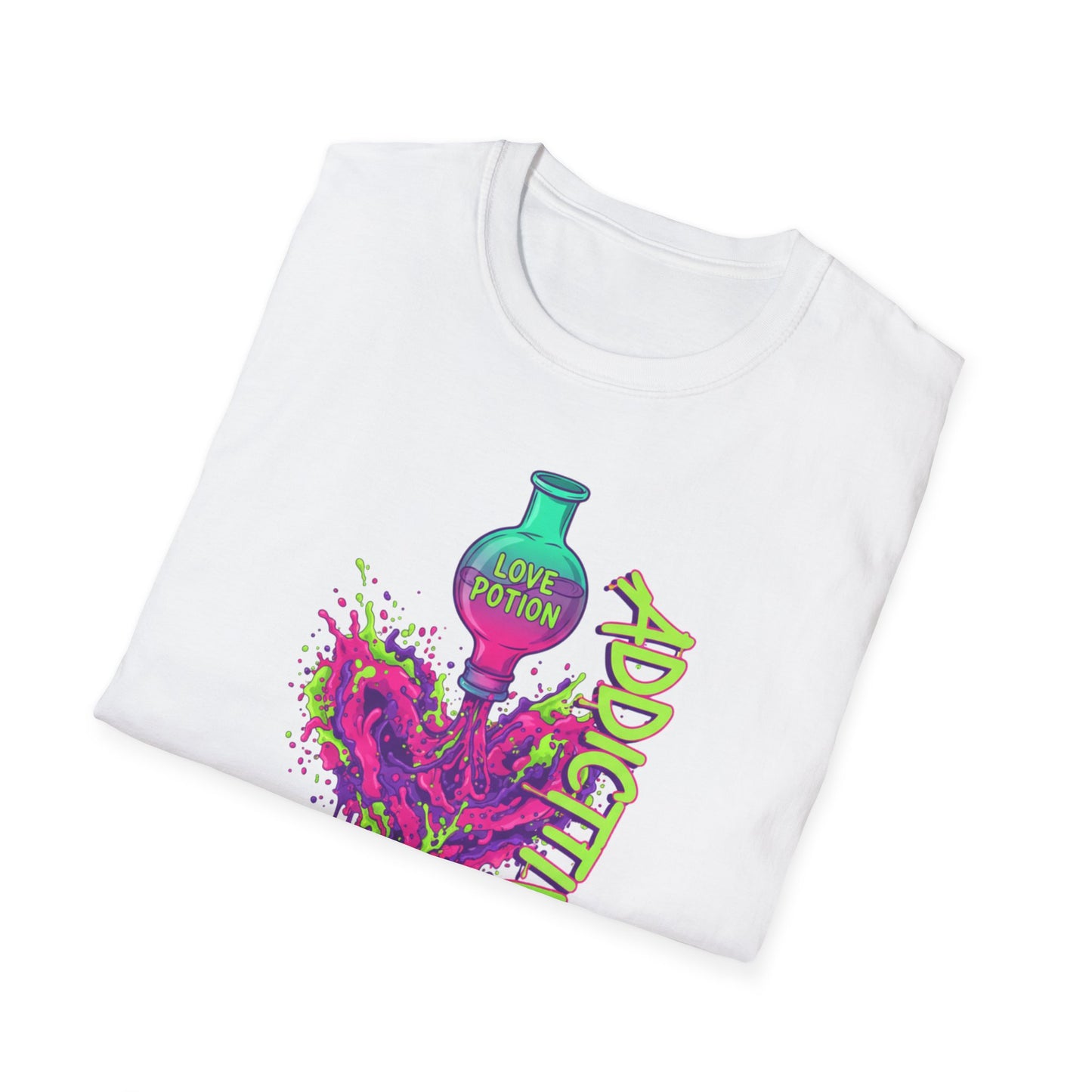 Love Potion Heart Splash T-Shirt | Addictive Neon Potion Design