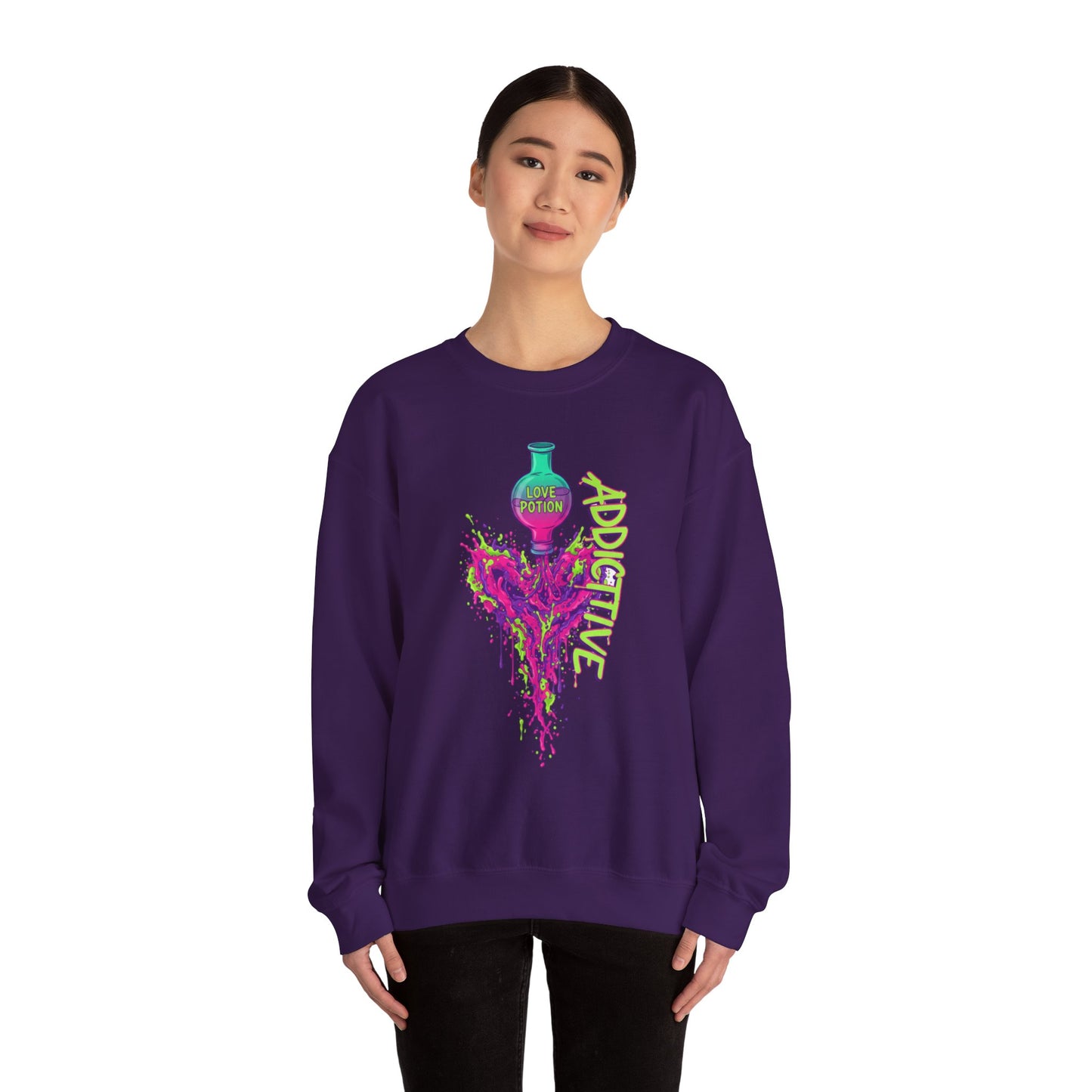 Love Potion Heart Splash Sweater | Addictive Neon Potion Design