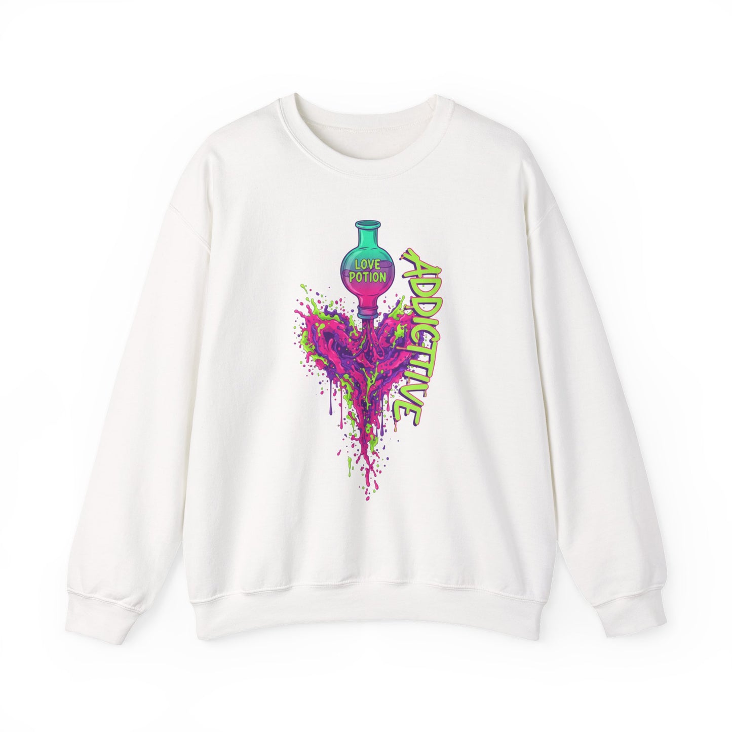 Love Potion Heart Splash Sweater | Addictive Neon Potion Design