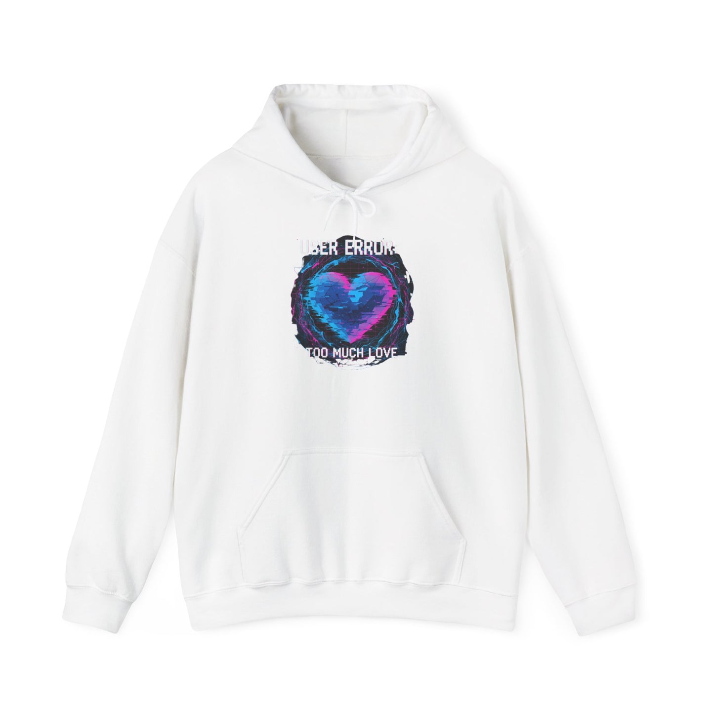 Glitch Heart Graphic Hoodie | Vaporwave Neon Heart, Too Much Love