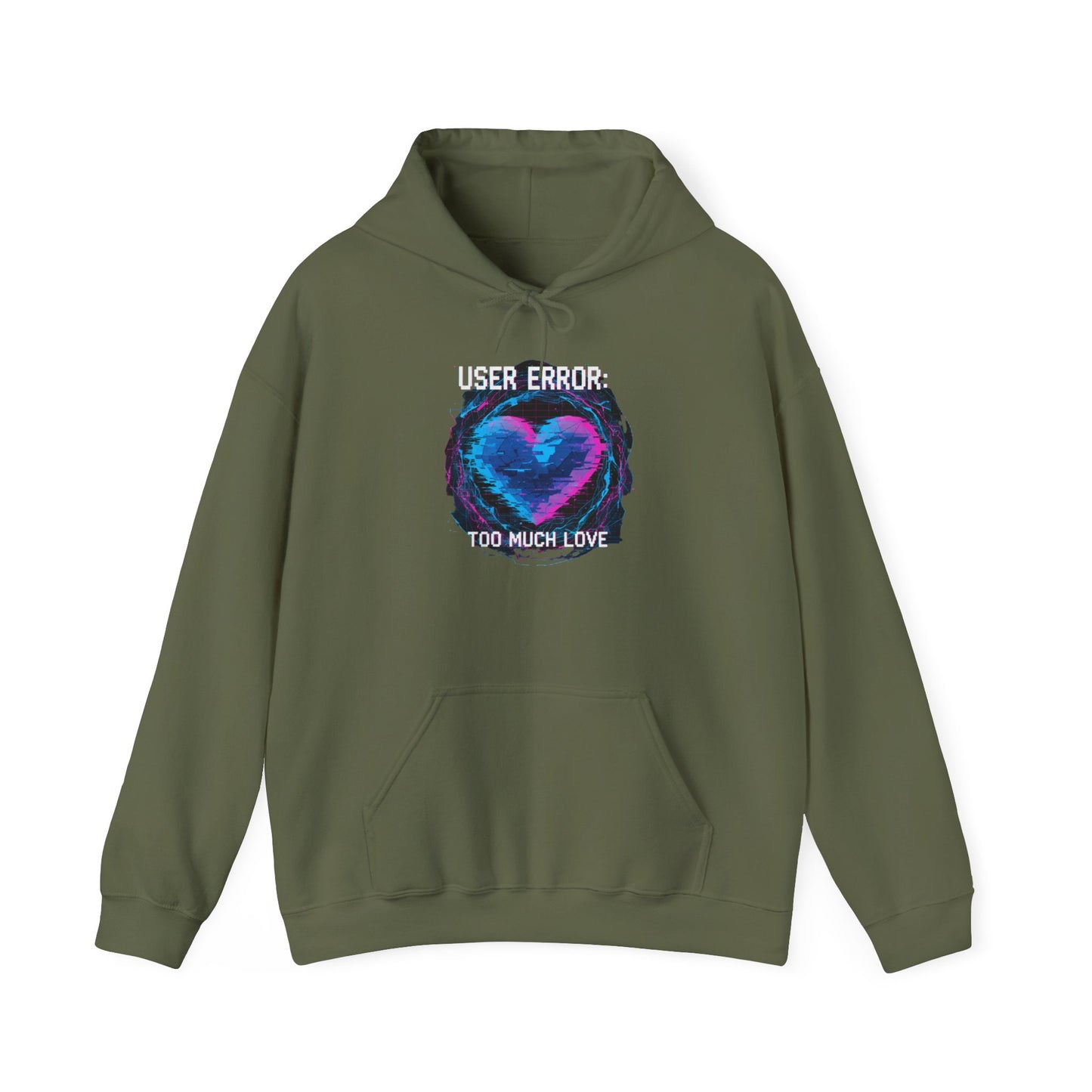 Glitch Heart Graphic Hoodie | Vaporwave Neon Heart, Too Much Love