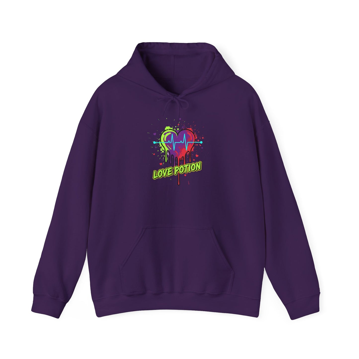 Neon Drip Heart Love Potion Hoodie | Vibrant EKG Graphic