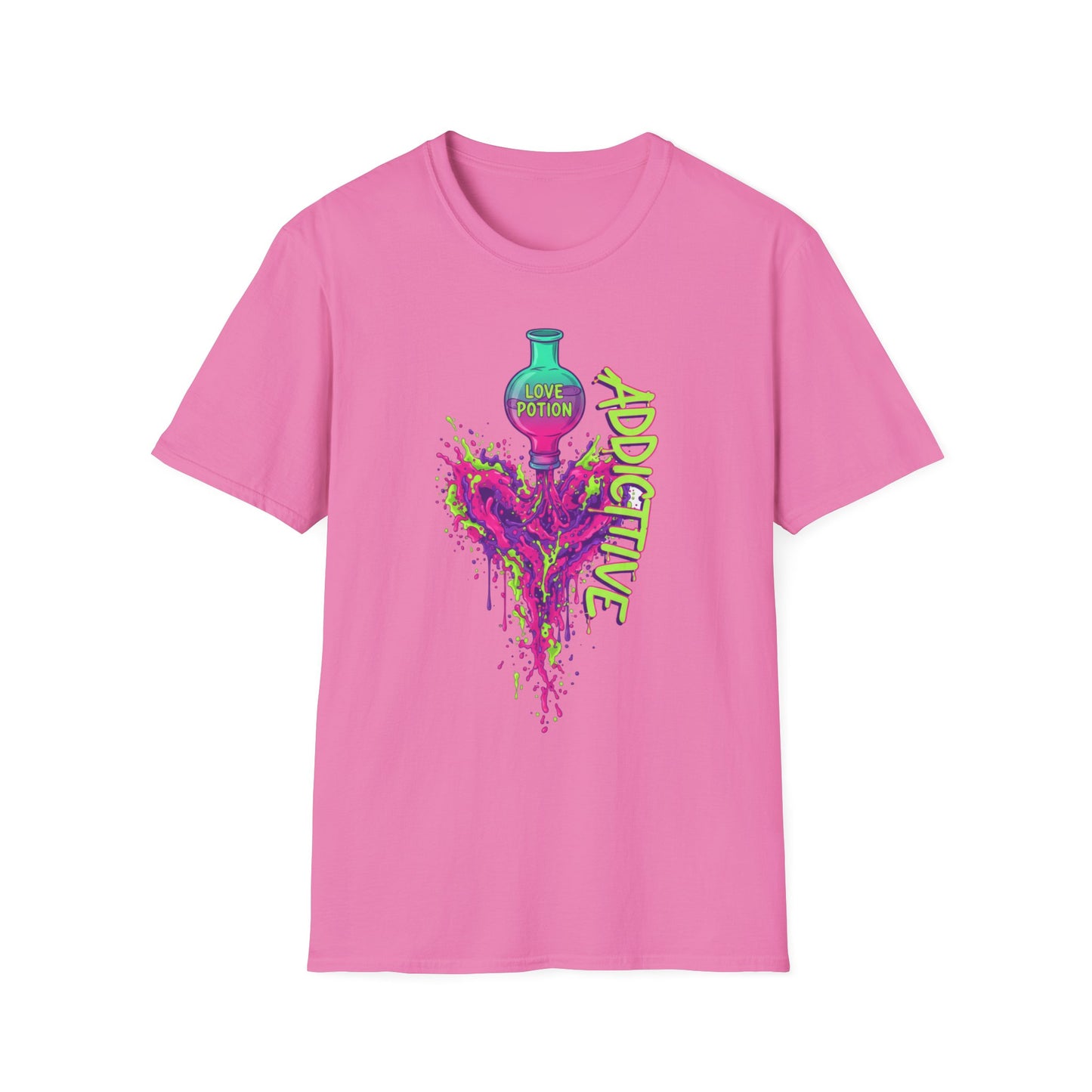 Love Potion Heart Splash T-Shirt | Addictive Neon Potion Design