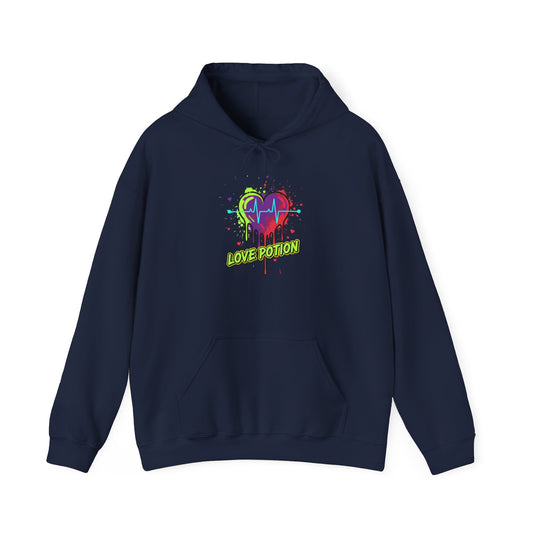 Neon Drip Heart Love Potion Hoodie | Vibrant EKG Graphic