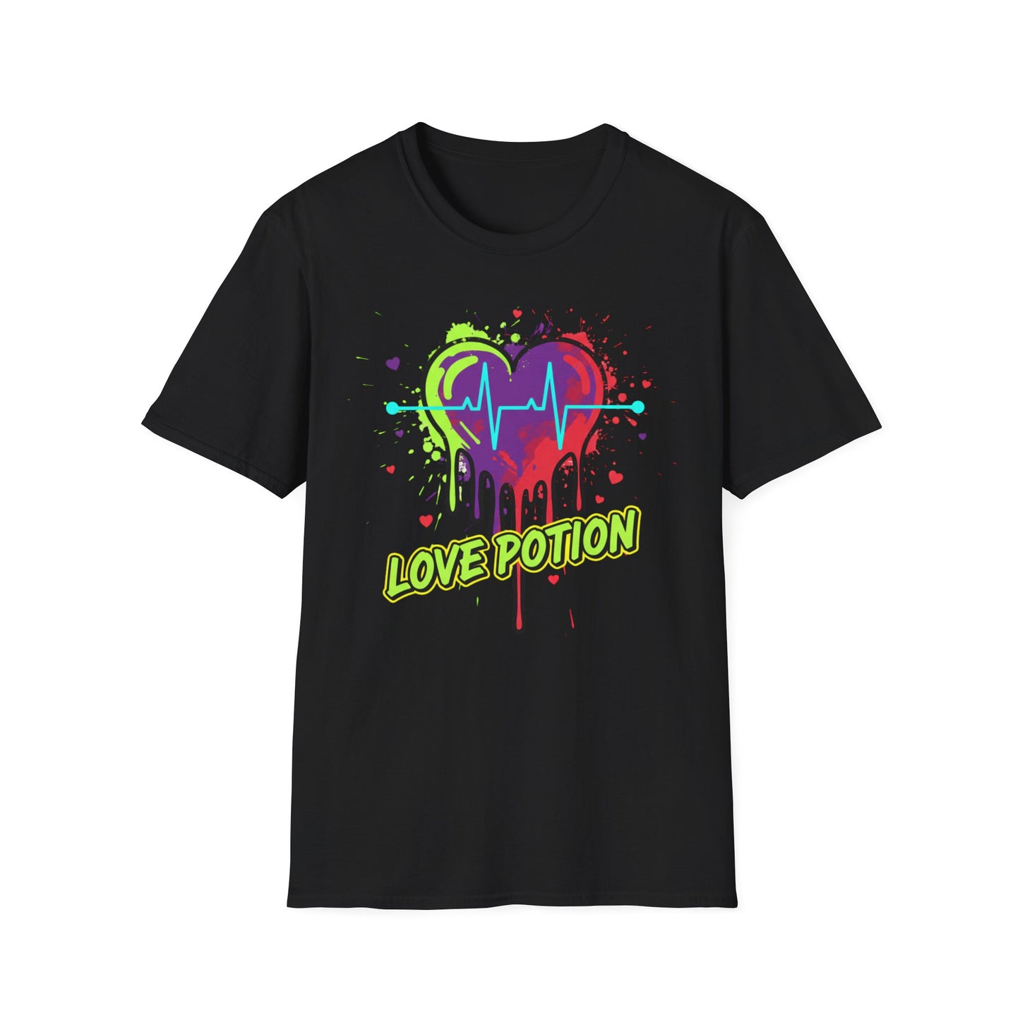 Neon Drip Heart Love Potion T-Shirt | Vibrant EKG Graphic
