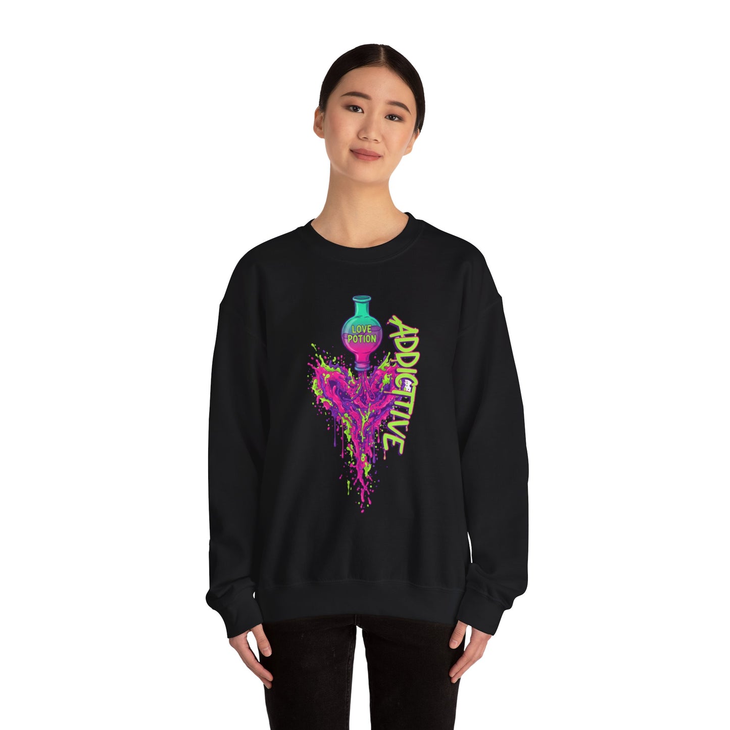 Love Potion Heart Splash Sweater | Addictive Neon Potion Design