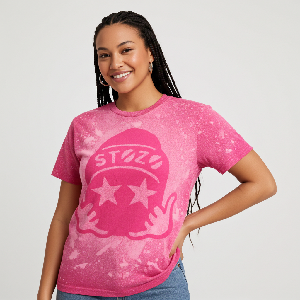 STOZO hand-styled t-shirt worn by female model - front view
